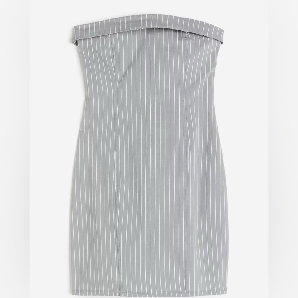 NWT H&M Gray/Pinstriped Bandeau Mini Dress, size Small